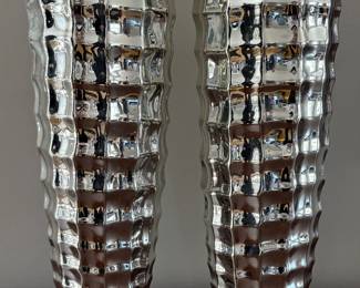 (2) Textured Silver Vases
