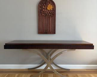 Italian Wood and Brushed Chrome Console Table