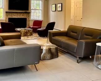 2 Roche Bobois Leather Loveseats with Chrome Legs