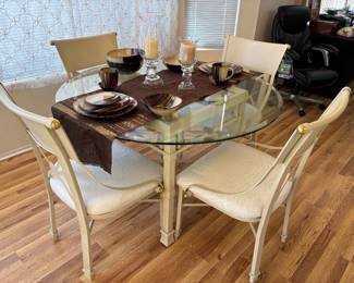 Table/4-Chairs, Light Tone Detailed Frames & Gold Touches