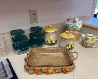 Vintage Floral Cookie Jar & Mushroom Canisters