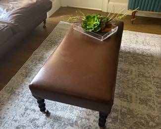 Designer Brown Leather Ottoman 