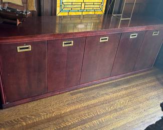 Brown Wood Console Table with Five Storage cabinets