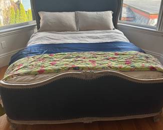 Black Velvet and Brown Wood Bed