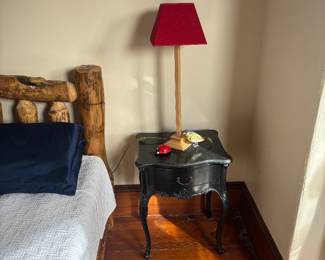 Brown Wood Lamp with Red Fabric Shade