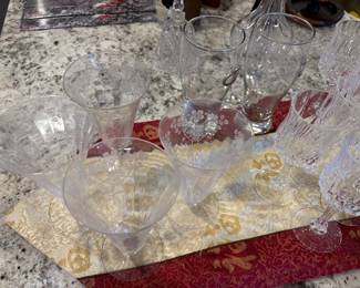 Vintage Etched Glassware, Differing Patterns & Sizes