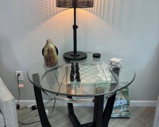 Wood Frame, Glass Top Accent Table