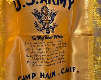 WWII Era U.S. Army Sweetheart Pillow Cover, Camp Haan, CA