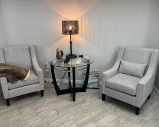Pair of Contemporary Accent Chairs, Nail Tacks