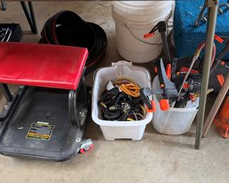 Clamps, cords and garage stool