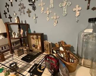 Crosses and more in drawers in this room