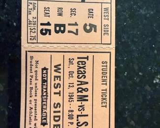 LSU Unused 1945 Football Ticket