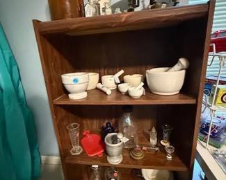 Pharmacy items and bottles.