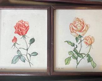 Watercolor Rose Paintings vtg