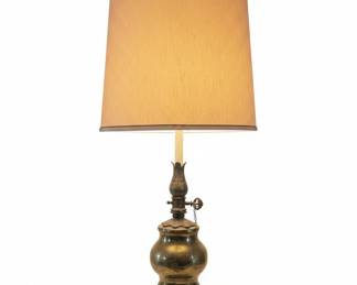 Vintage Stiffel Brass Oil Lamp Style Table Lamp with Tapered Shade