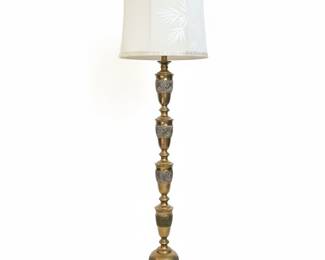 Vintage Brass Floor Lamp with Bamboo Motif Shade