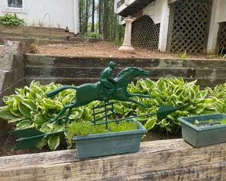 Green Metal Horse and Jockey Weathervane