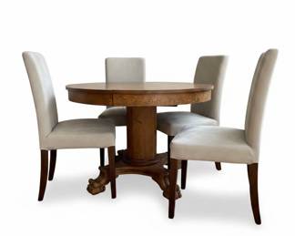 Oak Pedestal Dining Table & Upholstered Chairs 