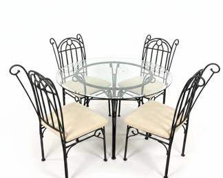 Vintage Wrought Iron Glass Top Dining Set