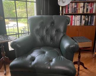 Dark Green Tufted Leather Club Chair by Woodward & Lothrop