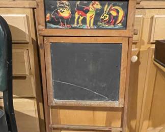 Vintage Children's Easel Chalkboard with Cat, Dog, and Rabbit Illustrations