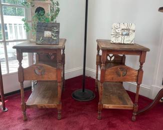 Vintage Wooden Side Tables with Carved Accents