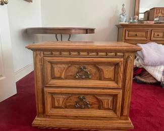 Vintage Oak Nightstand with Carved Details