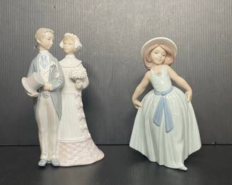 Lladro Porcelain Figurines: Wedding Couple and Girl with Hat 