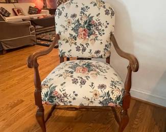 Vintage Floral Upholstered Armchair with Wooden Frame