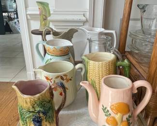Assorted Ceramic Pitchers and Teapot, including Arnel's Mushroomware and Majolica-style
