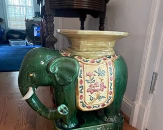 Vintage Green Ceramic Elephant Garden Stool