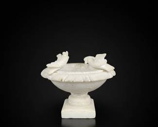 Marble Cherub and Dove Bird Bath Pedestal Bowl