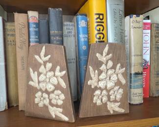Carved Floral Wood Bookends