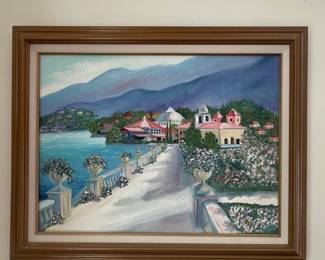 Oil Painting of Coastal Village  