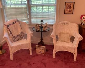 White Wicker Armchair with Scrollwork Vtg
