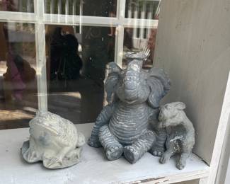 Garden Statuary Set: Elephant, Frog, and Rabbit