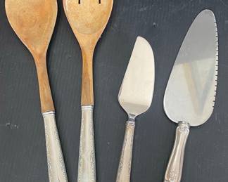 Gorham Sterling Silver Cake Server and Pie Server with Wooden Salad Servers