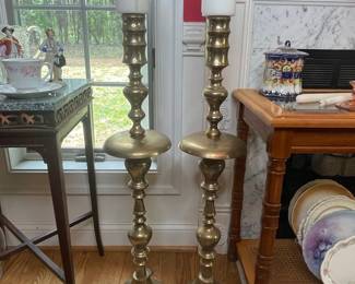Large Brass Floor Candlesticks