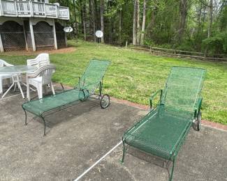 Vintage Green Metal Mesh Chaise Lounge Chairs