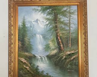 M. Scott Landscape Waterfall Oil Painting