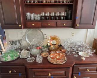 Vtg Glassware and Serving Pieces, including Carnival Glass and Silver-Plated Tray