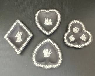 Wedgwood Black Jasperware Card Suit Trinket Dishes