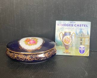 Limoges Castel Porcelain Trinket Box with Romantic Scene