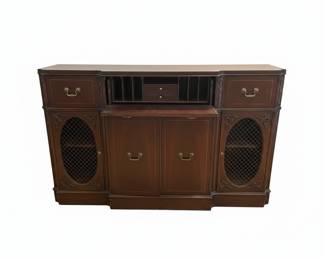 Vintage Mahogany Secretary Desk with Grille Doors and Drop-Front Writing Surface