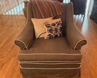 Wingback Armchair with Contrasting Piping