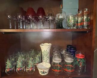 Vintage Arby's Christmas Glasses and Holly-Patterned Decor