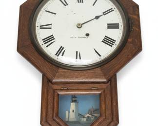 Seth Thomas Octagonal "Schoolhouse" Wall Clock with Lighthouse Scene