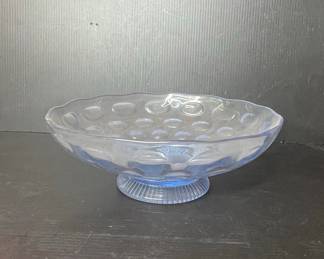 Blue Glass Footed Compote Bowl with Bubble Pattern