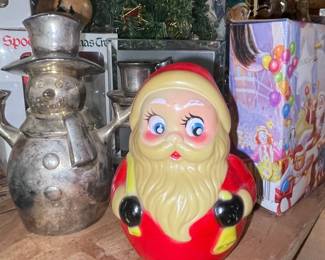 Vintage Plastic Roly Poly Santa Claus Candy Container