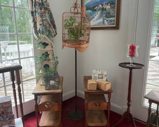 Vintage Birdcage with Stand & Sidetables